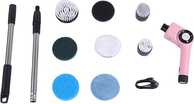Electric Brush, Cordless Rechargeable Rotating Scrub Brush with Adjustable Angle and Interchangeable Heads, for Kitchen Bathroom Stovetop