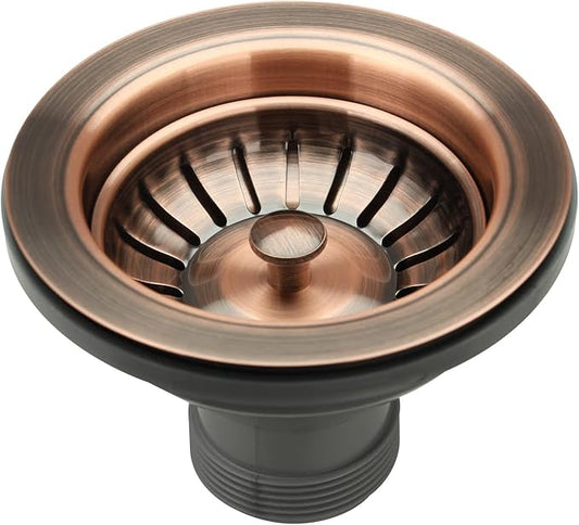 Akicon Kitchen Sink Strainer Replacement for 3-1/2 Inch Standard Strainer Drain, Solid Brass with Post Styled Basket