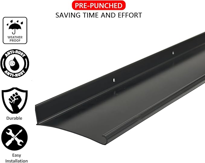 Heavy-Duty 5.12" W 43.3" L Door Rain Drip Guard Overhead,Aluminum Drip Cap for Exterior Doors Window Top,Rain Drip Edge Flashing,Water Deflector,Rain Diverter,Anodized Black 1PCS