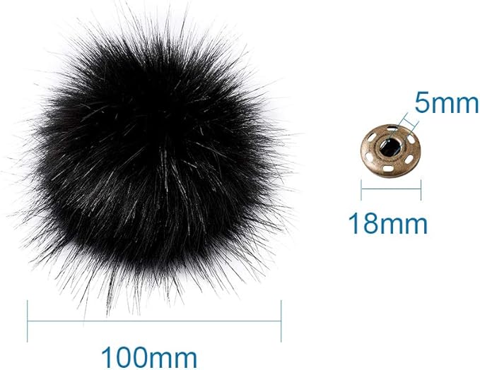 Beadthoven 1Set Faux Fur Fluffy Pom Pom Ball with Press Button for Knitting Hat Crocheted Hats Shoes Scarves Bag DIY Handmade Accessories 10cm Black