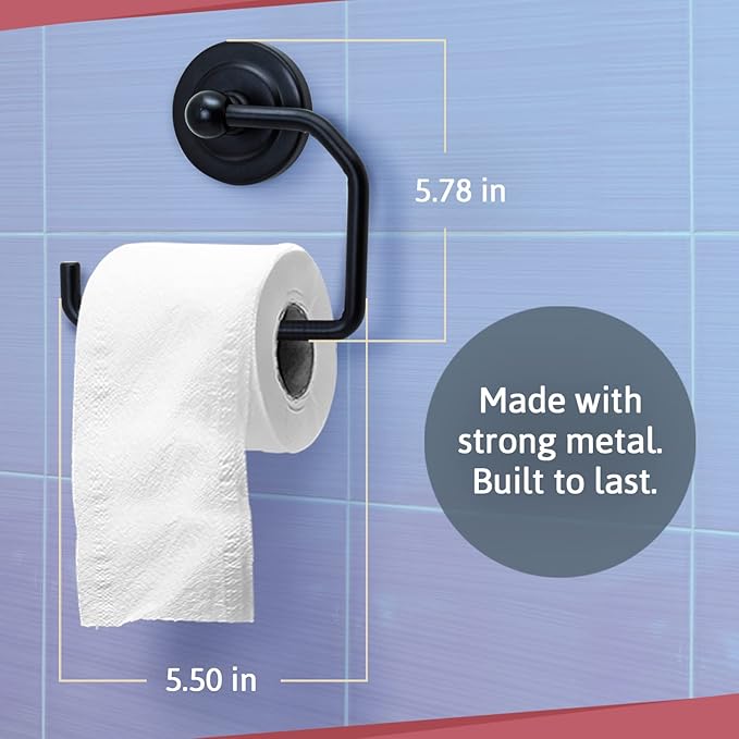 Jack N’ Drill 1 Pack Toilet Paper Holder with Free Wall Mounted Multipurpose Coat Hook for Towels, Bathroom Accessories and Decor, Classy and Modern Black Finish for All Bathroom Styles