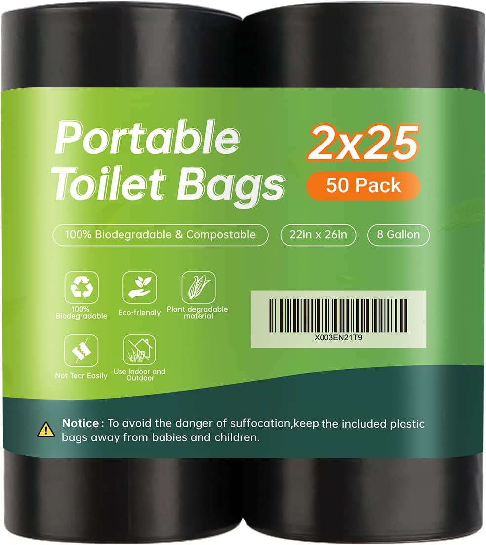 50 portable toilet bags for camping, 8 Gallon 1.3 Mil - Image 1