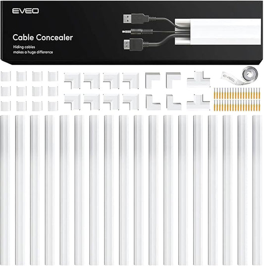 EVEO Cable Hider Wall 306” - Cable Raceway Cord Hider - Wire Covers for Cords on Wall, Cord Cover, Wall Cable Hider, Cable Concealer, Wire Hiders for TV on Wall Management-20X (L16 W0.95 H0.5) - White
