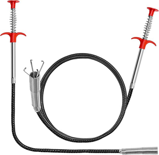 Drain Snake, 2 Pcs Drain Clog Remover(63 In And 35.5In), Upgraded Sink Drain Cleaner, Flexible Plumbing Snake With 4 Claws, Snake Drain Hair Removal Tool, Toilet Snake Drain Clog Remover