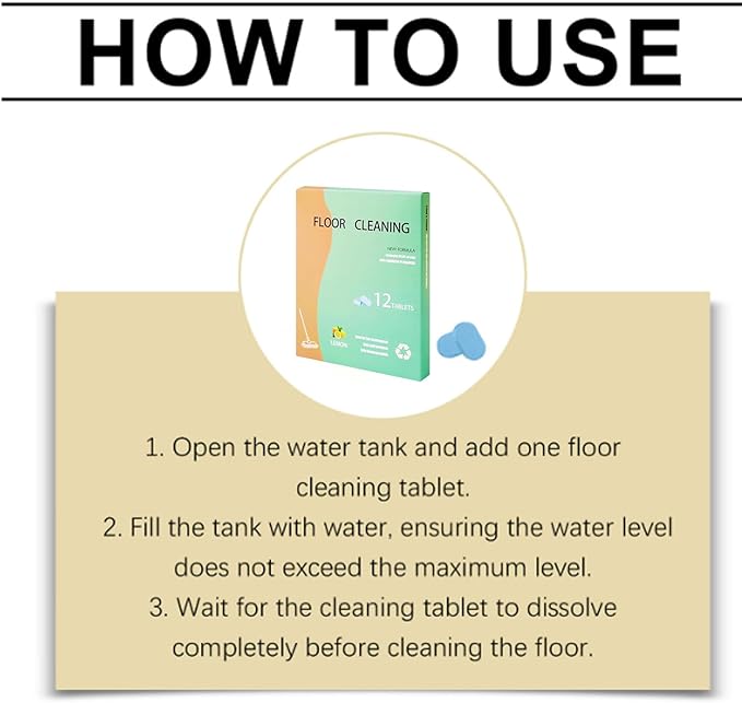Floor Cleaning Tablets, 12PCS Floor Cleaner Tablets, High Shine & Deep Clean, Floor Cleaning Solution Tablet Lemon Scent, Flooring Protection Agent for Tile, Shine Wood (12PCS)