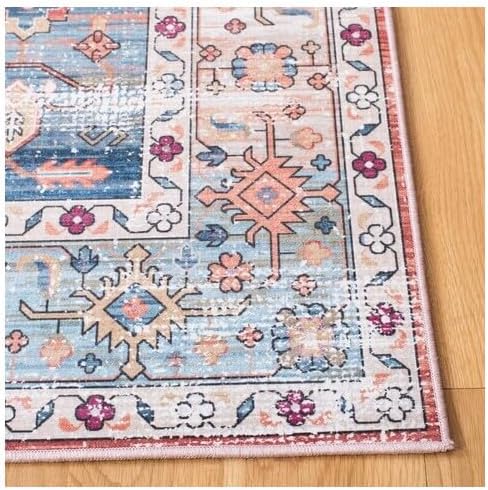 SAFAVIEH Washable Rug Tucson Collection - 2'6" x 4', Beige & Blue, Slip Resistant & Easy to Clean, Ideal for Living Room, Bedroom, Dining Space (TSN109B)