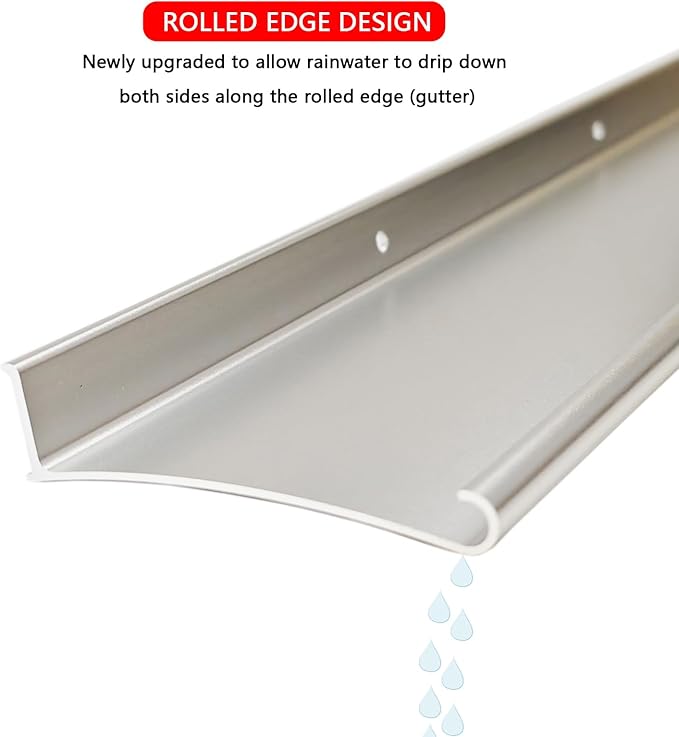 Heavy-Duty 5.12" W 43.3" L Door Rain Drip Guard Overhead,Aluminum Drip Cap for Exterior Doors Window Top,Rain Drip Edge Flashing,Water Deflector,Rain Diverter,Anodized Silver 1PCS