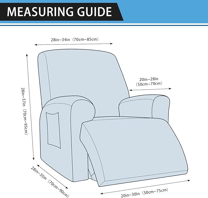 Chair Covers 4-Pieces Recliner Chair Covers 1 Seater Cover for Recliner Chair Leather Look Recliner Slipcovers with Pockets Spandex Fabric Furniture Covers(XL Recliner, Dark Grey)