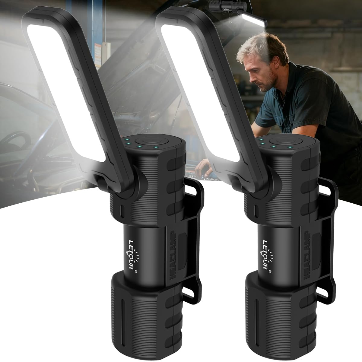 2 Pcs Rechargeable 5000lm LED Magentic Work Light BBQ Grilling - Image 1