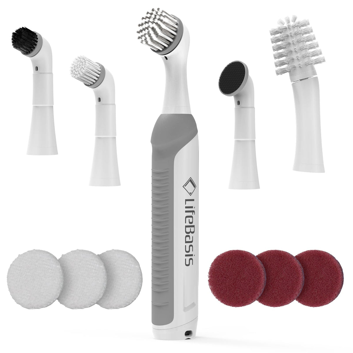 LifeBasis Cordless Rechargeable Power Scrubber Brush, White - Image 1