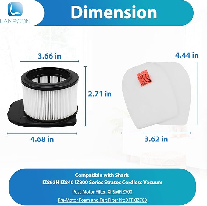 IZ862H Filter for Shark IZ862H Stratos Vacuum, Fit for Shark IZ562H UZ565H Pro IZ540H IZ840 IZ800 Vacuum Part XPSMFIZ700and XFFKIZ700, 2 Pack Filter 4 Pack Foam & Felt Filter Kit
