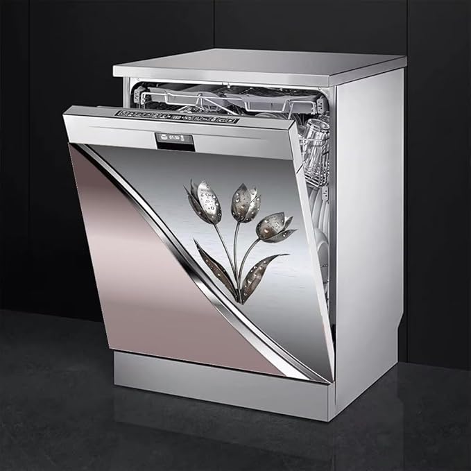 Metal Flower Magnet Dishwasher Cover,Floral Metal Texture Decal for Dishwasher Front Door,Pink Polishing Steel Kitchen Dishwsher Magnetic Sticker 23'' W x 26'' H
