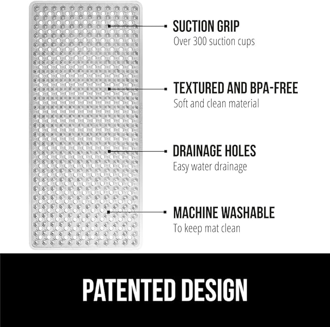 Gorilla Grip Bath Tub and Shower Mat Bundle, Gray Translucent - Tub Mat 35x16, Shower Mat 21x21