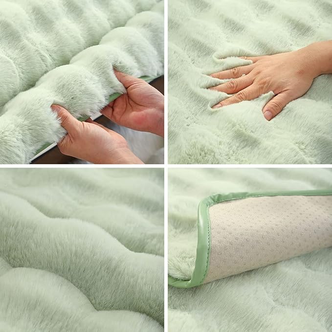 Soft Warm Faux Fur Couch Sofa Cover Thick Shaggy Fuzzy Sectional Couch Cover Non-Slip Solid Color Plush Sofa Slipcover Furniture Protector for Kids, Pets (Light Green,28"x59")
