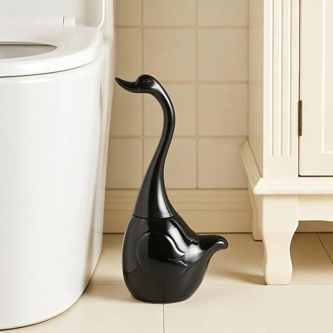 Ceramic Toilet Brush and Holder,Cute Bathroom Decor Toilet Bowl Brush Household Cleaning Tool for Bathtub,Black