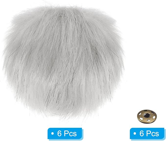 PATIKIL Faux Fur Pom Poms for Hats, 6 Pcs Fluffy Soft Fur Poms Balls with Snap Button for Keychain Knitting Hats DIY Scarves Gloves Bag Christmas, Grey