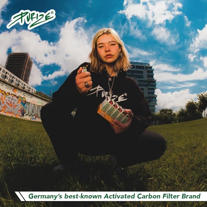PURIZE® - Activated Charcoal Filter 100 Pieces Pack Xtra Slim Size 5.9mm in a resealable Storage Bag - 100 Colorful filtertips with Ceramic caps for Improved Airflow - Tips Ideal for longpapers