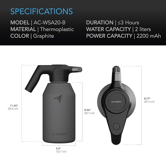 AC Infinity Automatic Sprayer & Heavy-Duty Large Humidity Dome Germination Kit Bundle — 2L USB Rechargeable Electric Spray Bottle with Adjustable Nozzle + 6x12 Waterproof Seedling Mat & Vented Panels