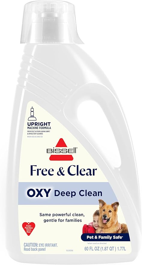 Bissell Free & Clear OXY Carpet Deep Clean Solution, for use in leading upright carpet cleaners, 60oz, Same powerful clean, gentle for families, Hypoallergenic formulation without dyes or fragrance