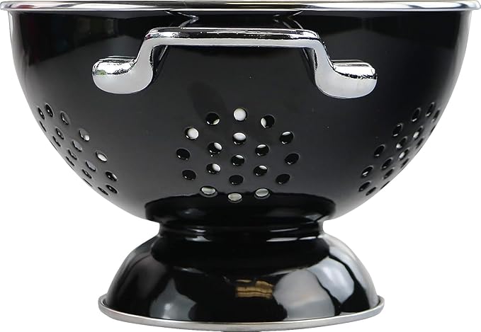 Reston Lloyd Calypso Basics Extra Large Enameled Colander with Solid Base, Strainer Basket with Handles, for Pasta, Berries, Vegetables, Fruit, 7 Quart (224oz/ 6.6 L), Black