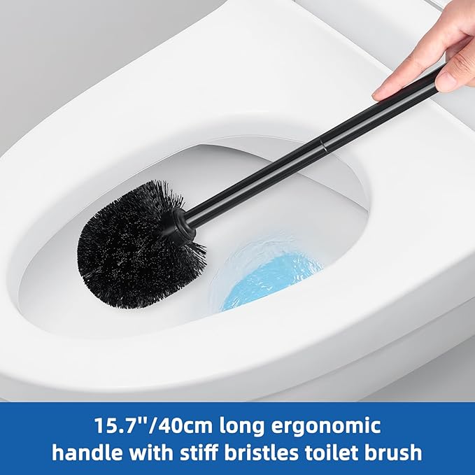 Qaestfy Toilet Plunger and Brush Set for Bathroom Cleaning, 2-in-1 Long Handle Toilet Bowl Brush with Stiff Bristles & Powerful Plunger, Space-Saving Holder (Pack of 1)