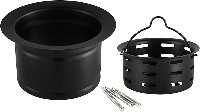 LQS Extended Sink Flange with Deep Basket Strainer, Deep Garbage Disposal Sink Flange for Kitchen Sink, Fit for 3-1/2 Inch Standard Sink Drain Hole, Black Sinks Flanges