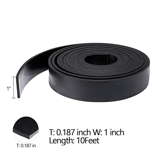 TORRAMI Solid Neoprene Rubber Strips Roll 3/16 (.187) inch Thick X 1 inch Wide X 10 Feet, for DIY Weather Stripping, Gasket, Seal
