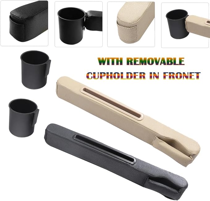 car seat gap filler 2 pack,car seat gap filler organizer,Car Gap Plug,with Pocket Organizer and Removable Cupholder, 3in1 Car Seat Gap,Prevent Small Items from Falling(Black)