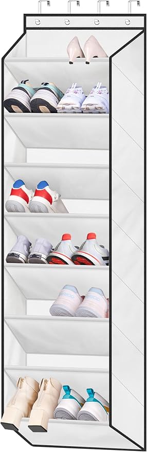 SLEEPING LAMB Over-Door Shoe Organizer, 8 Deep Pockets, White