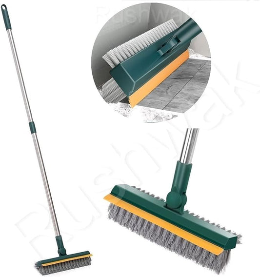 3 in 1 Long Handle Bathroom Cleaning Brush with Wiper, 180° Rotate for Floor/Toilet Cleaning (Multicolor)