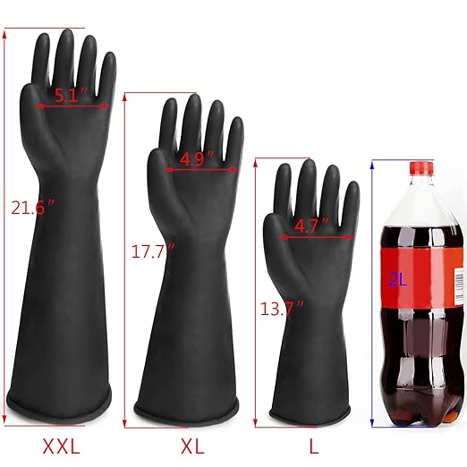 Chemical Resistant Rubber Industrial Safety Work Protective Long Gloves, Black Heavy Duty Gloves Resist Strong Acid, Alkali and Oil for Cleaning, Washing, 14 Inch, 3 Pairs Large