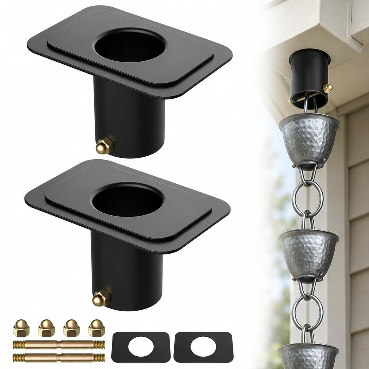 2 Pack Rain Chain Gutter Adapter, Metal Downspout Drainage - Image 1