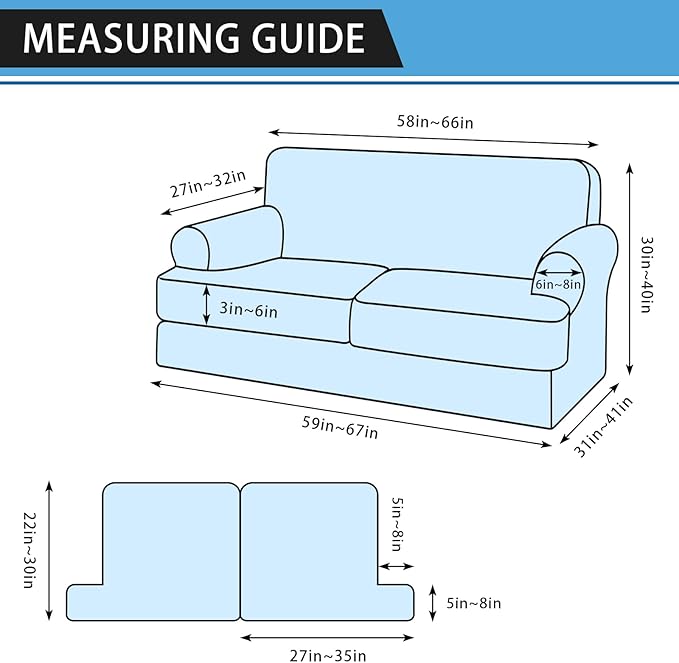 3-Pieces T Cushion Loveseat Slipcovers Leather Look Couch Cover Loveseat Covers for 2 Cushion Couch Furniture Protector Stretch Sofa Cover with 2 Individual T Cushion Seat Covers, Grey