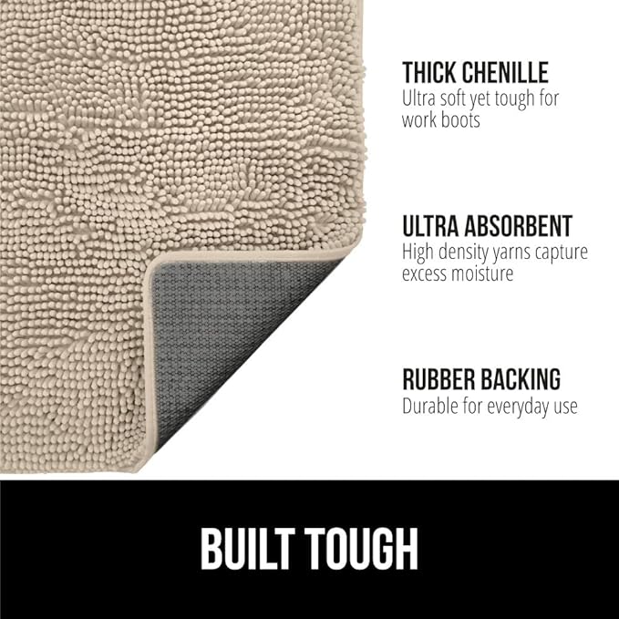GORILLA GRIP SoakSTOPPER Dog Door Mat, Machine Washable Rug Absorbent Doormat Captures Moisture Mud Dirt, Quick Dry Soft Chenille Entryway Rugs Indoor Entrance Mats for Dog Paws, 24x17 Beige