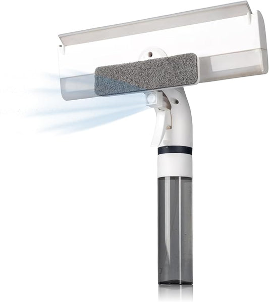 3 in 1 Professional Window Cleaner, Glass Cleaning Wiper with Spray & Waste Water Collection Tank, Water Spray, Window Washer Squeegee for Home, Outdoor Windows & Car Glass, White