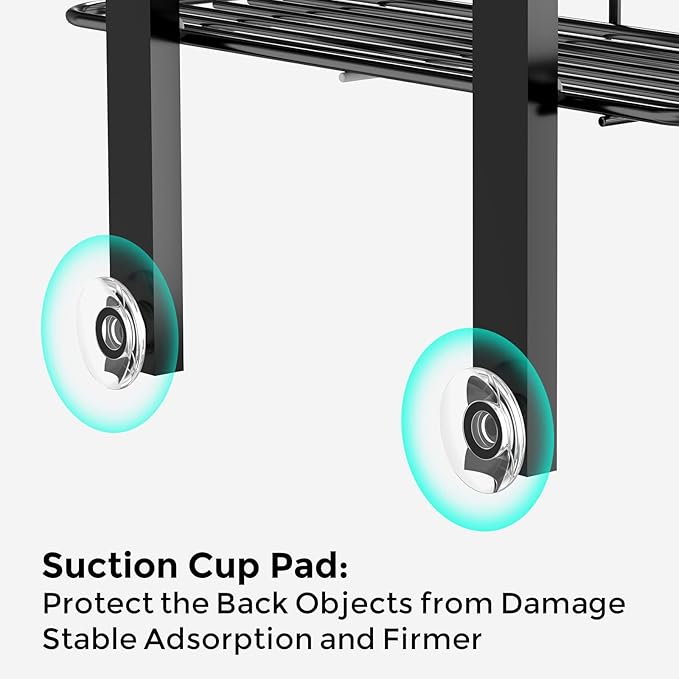 ODesign Over The Door Shower Caddy, 3-Tier Adjustable Hanging Caddy with 4 Hooks, Rustproof Bathroom Organizer with Suction Cup, Shower Shelf Rack for Shampoo, Razor - Black