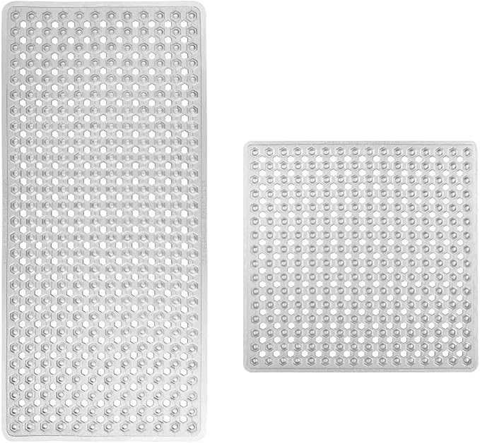 Gorilla Grip Bath Tub and Shower Mat Bundle, Gray Translucent - Tub Mat 35x16, Shower Mat 21x21