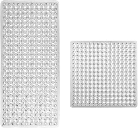 Gorilla Grip Bath Tub and Shower Mat Bundle, Gray Translucent - Tub Mat 35x16, Shower Mat 21x21