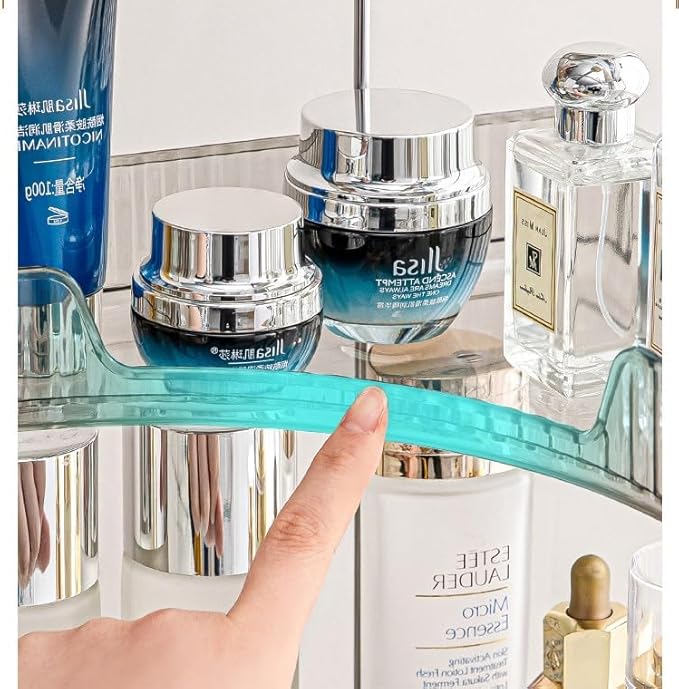 Corner Bathroom Counter Organizer, Vanity Trays for Bathroom, Skincare Makeup Organizer Shelf, Shelf Cosmetics, Toiletries, Lotions, Perfumes (3 Tiers, Clear)