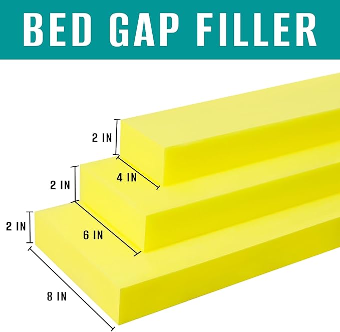 Bed Gap Filler, High Density Foam Mattress Extender for Headboard/Wall Gaps,2-Meter Extra Long Cut-to-Fit Yellow Foam Sponge Strip (78''x8''x2'')