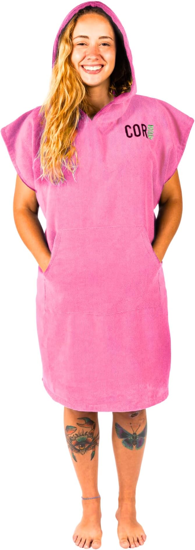 COR Surf Poncho Changing Towel Robe with Hood and Front Pocket, Doubles Up As A Beach Towel and Blanket, Made of Quick Dry Microfiber (Medium - Pink)