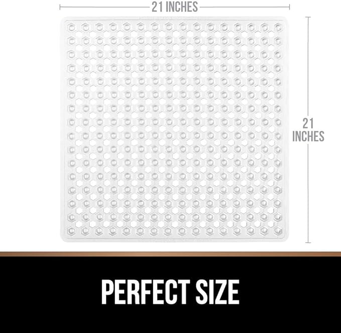 Gorilla Grip Bath Tub Mat and Shower Mat, Both Black, Bath Mat 35x15 Size, and Shower Mat 21x21 Size, 2 Item Bundle