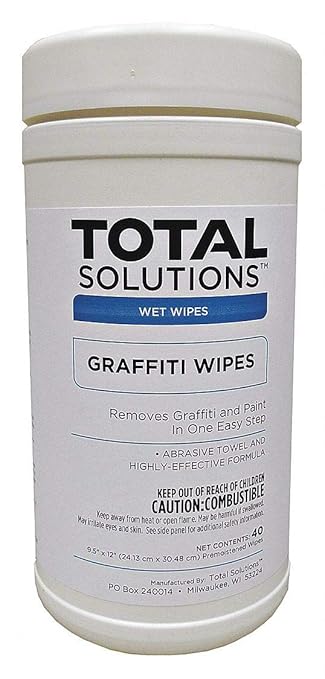 Graffiti Remover Wipes (40 ct. | 9-1/2 x 12 Sheets) | Also Highly Effective Against Paint, Enamel, Ink, and Permanent Marker.
