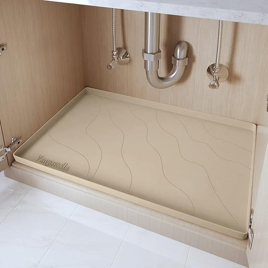 Heavy Duty Under Sink Mat,28" x 22" Silicone Waterproof Mat,Extra Thick Under Sink Liner,Kitchen Bathroom Cabinet Mat and Protector for Drips Leaks Spills,Taupe