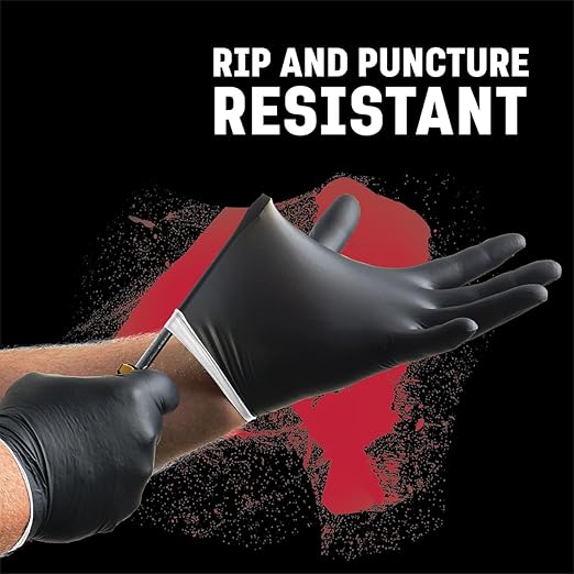 Venom Steel Industrial Nitrile Gloves,Chemical Resistant Disposable Black Gloves,Latex-Free,Powder-Free,Textured Grip,Heavy Duty Two-Layer Protection,6 mil,Medium,(Pack of 1000)