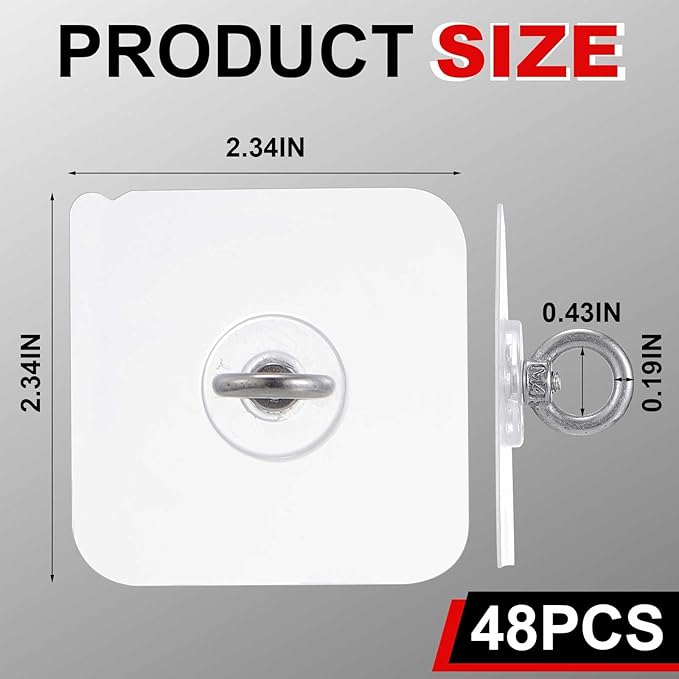 48 Pcs Heavy Duty Adhesive Ceiling Hooks Ceiling Wall Christmas Hooks Hangers Without Nails Practical Stainless Steel Waterproof for Indoor Outdoor Home Office Kitchen Hanging Plant