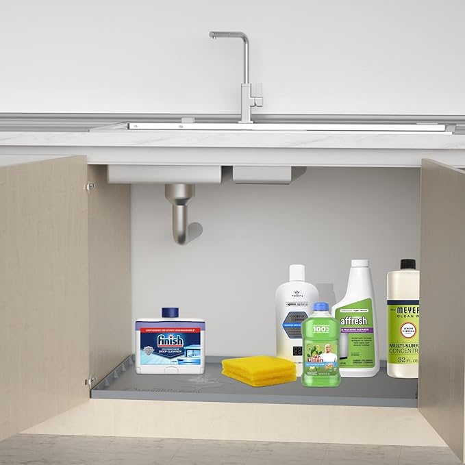 Under Sink Mat Waterproof for 36" Cabinet, Kitchen Rubber Mat, Holds Over 3.3 Gallons Liquid, Carbon Cabinets Leak Protector, Bathroom Sink Line Drip Tray, Gray 35x22.5 inch