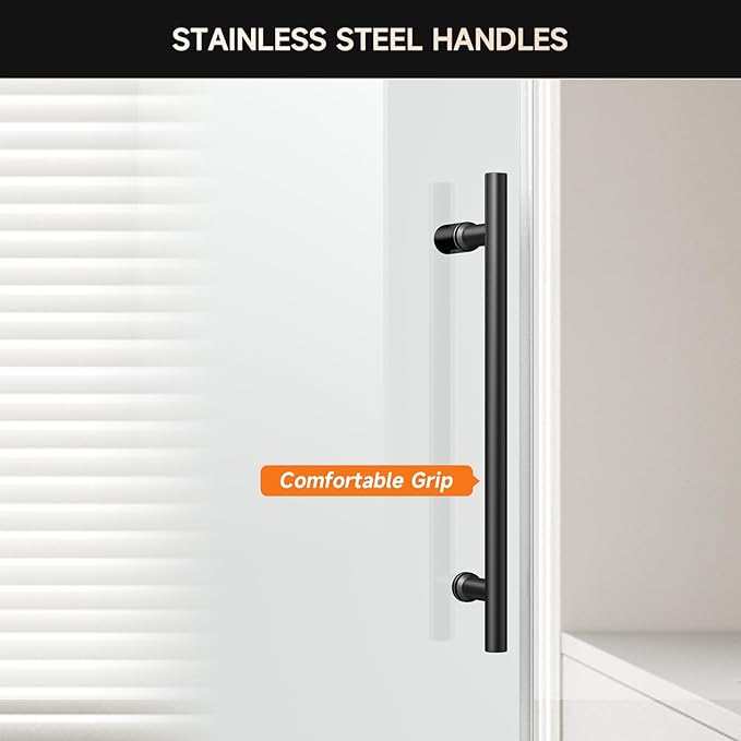 Frameless Shower Door, 44-48" W x 76" H 8mm Single Sliding Shower Door with 5/16" Clear Tempered Glass, Bathroom Glass Door for Walk-in Shower, Black