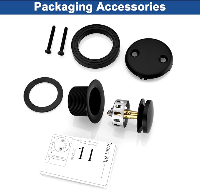 Brass Tip-Toe Tub Drain Kit with Basket Strainer and Two Hole Overflow Faceplate, Matte Black