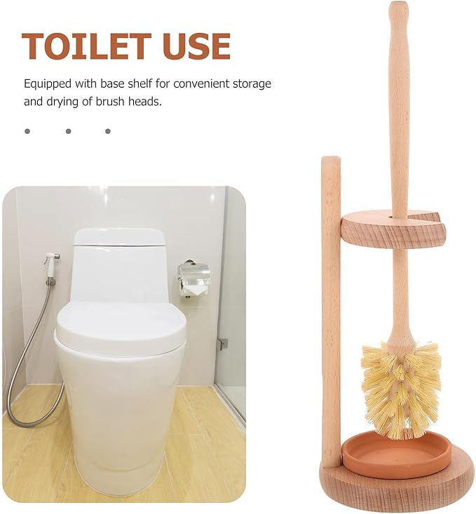 Wakauto Toilet Bowl Brush and Holder Set with Ceramic Beech Wood Base, Sisal Fiber Scrub Brush for Bathroom Cleaning, Sturdy Household Toilet Scrubber for Home and Dorm Use